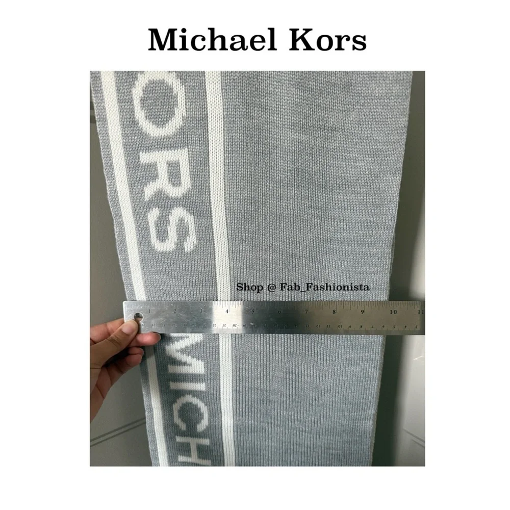 Michael Kors Gray Knit Scarf and Fingerless Gloves
